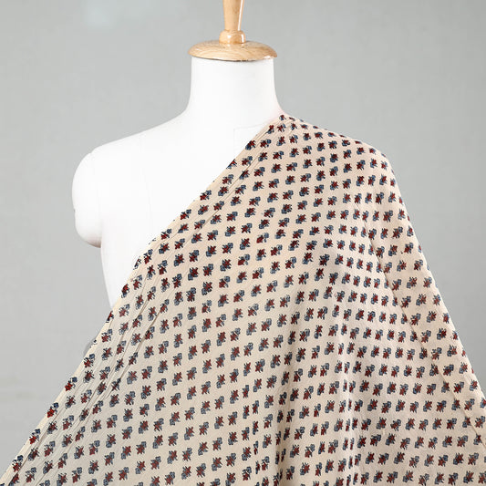 Beige - Ajrakh Block Printed Mul Cotton Fabric