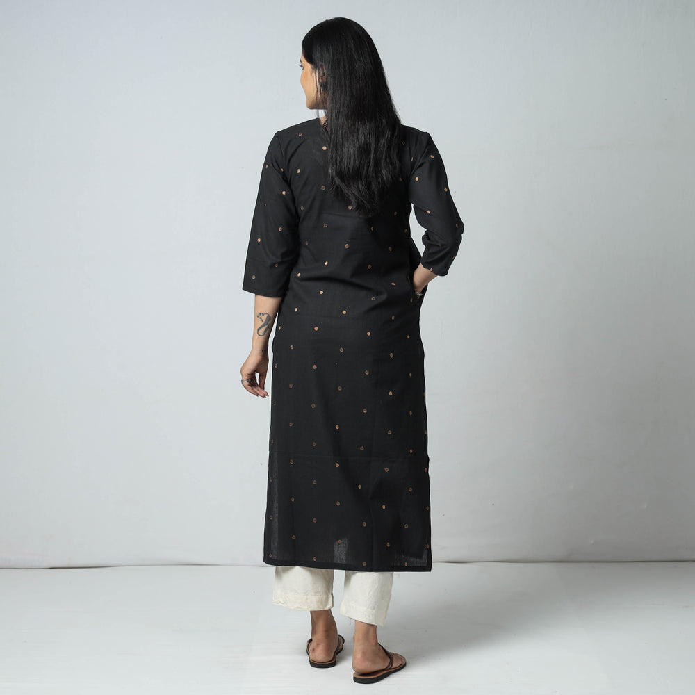 Black Jacquard Cotton Long Kurta