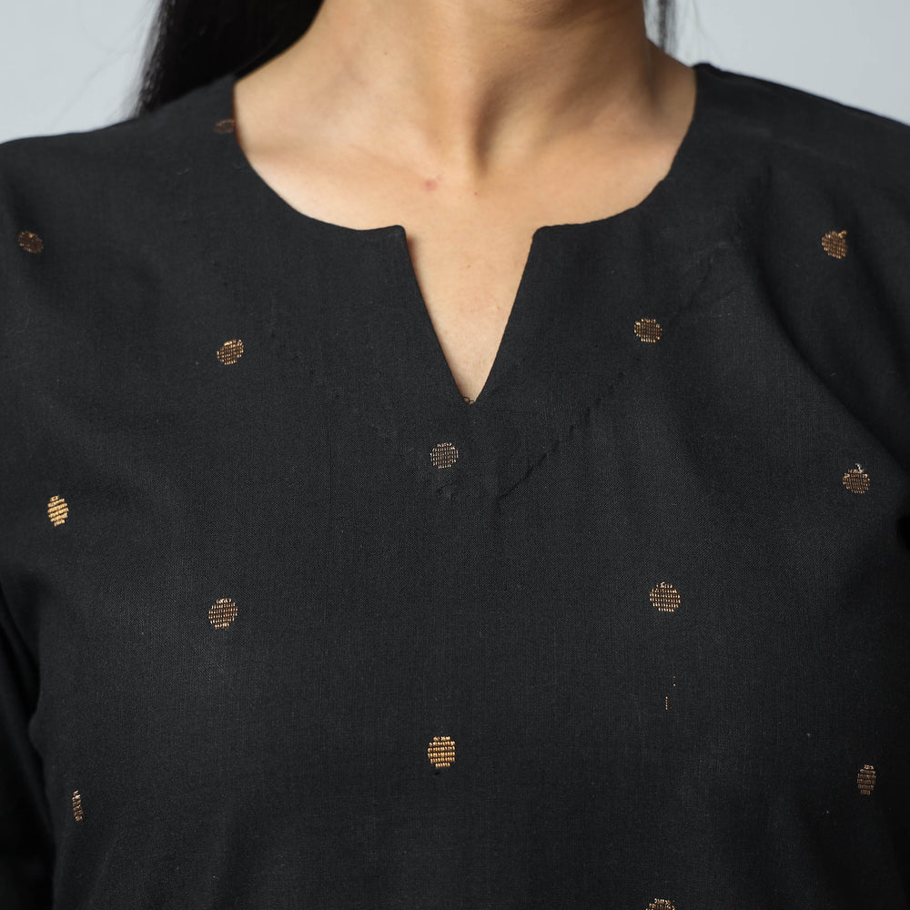 Black Jacquard Cotton Long Kurta