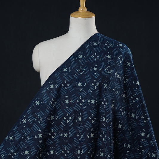 Blue - Mulberry Silk Cotton Handloom Pipad Block Printing Fabric