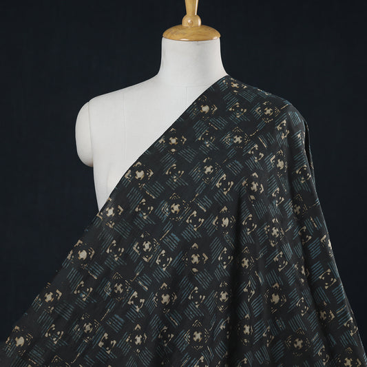 Black - Mulberry Silk Cotton Handloom Pipad Block Printing Fabric