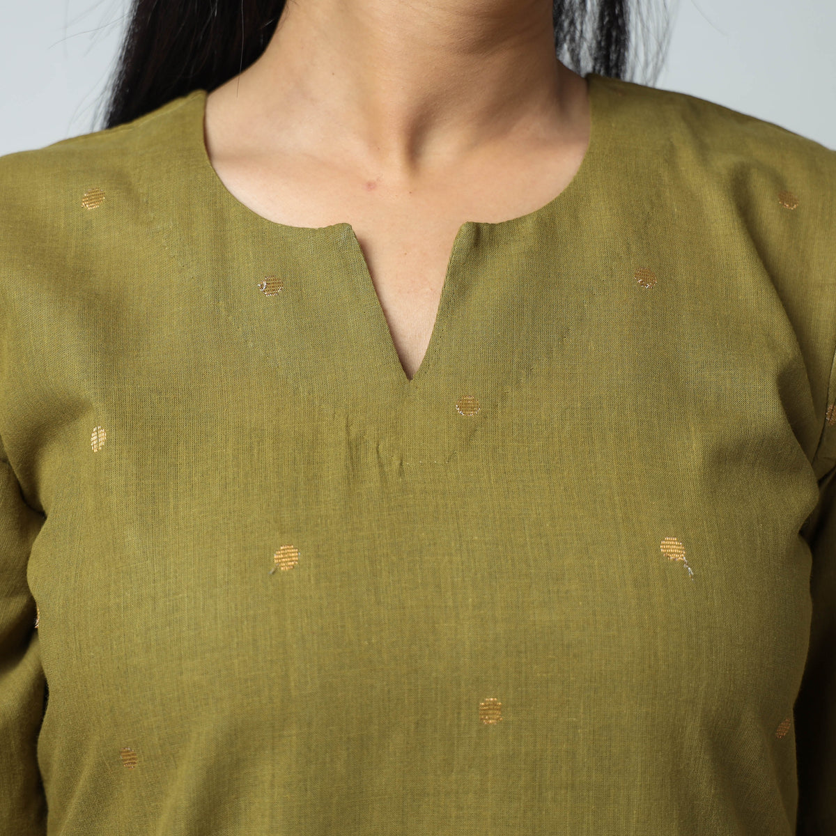 Mehendi Green Jacquard Cotton Long Kurta