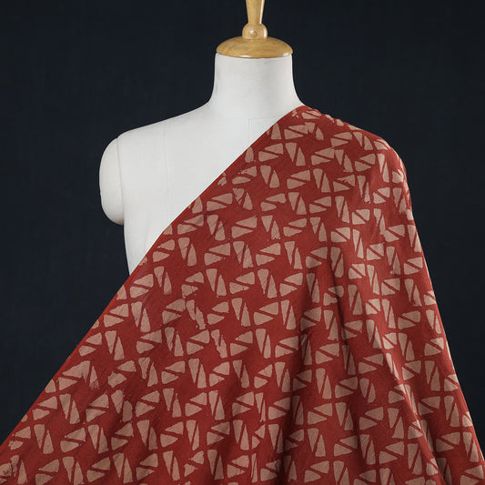 Maroon - Mulberry Silk Cotton Handloom Pipad Block Printing Precut Fabric (3.5 meter)