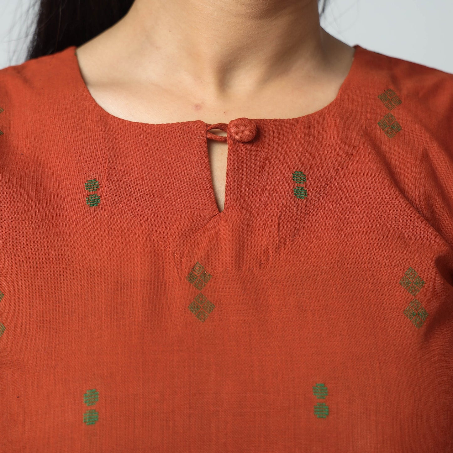 Dark Orange - Jacquard Cotton Long Kurta