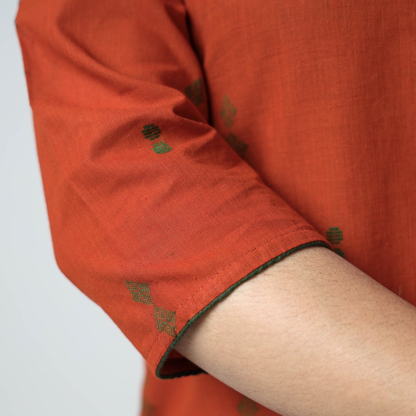 Dark Orange - Jacquard Cotton Long Kurta