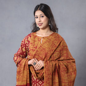  Hand Batik Printing Cotton Kurta with Palazzo & Dupatta Set 