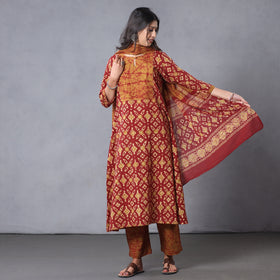  Hand Batik Printing Cotton Kurta with Palazzo & Dupatta Set 