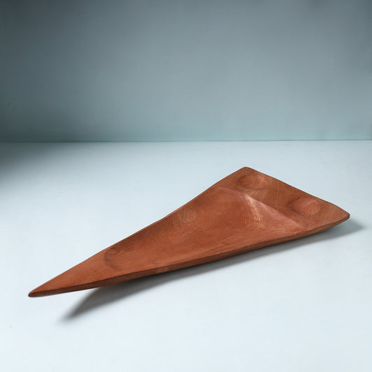 Hand Carved Natural Mahogany Wooden Triangle Tray (19 x 8 in)