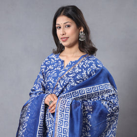 Blue - Batik Printing Chanderi Silk Kurta Suit Sets