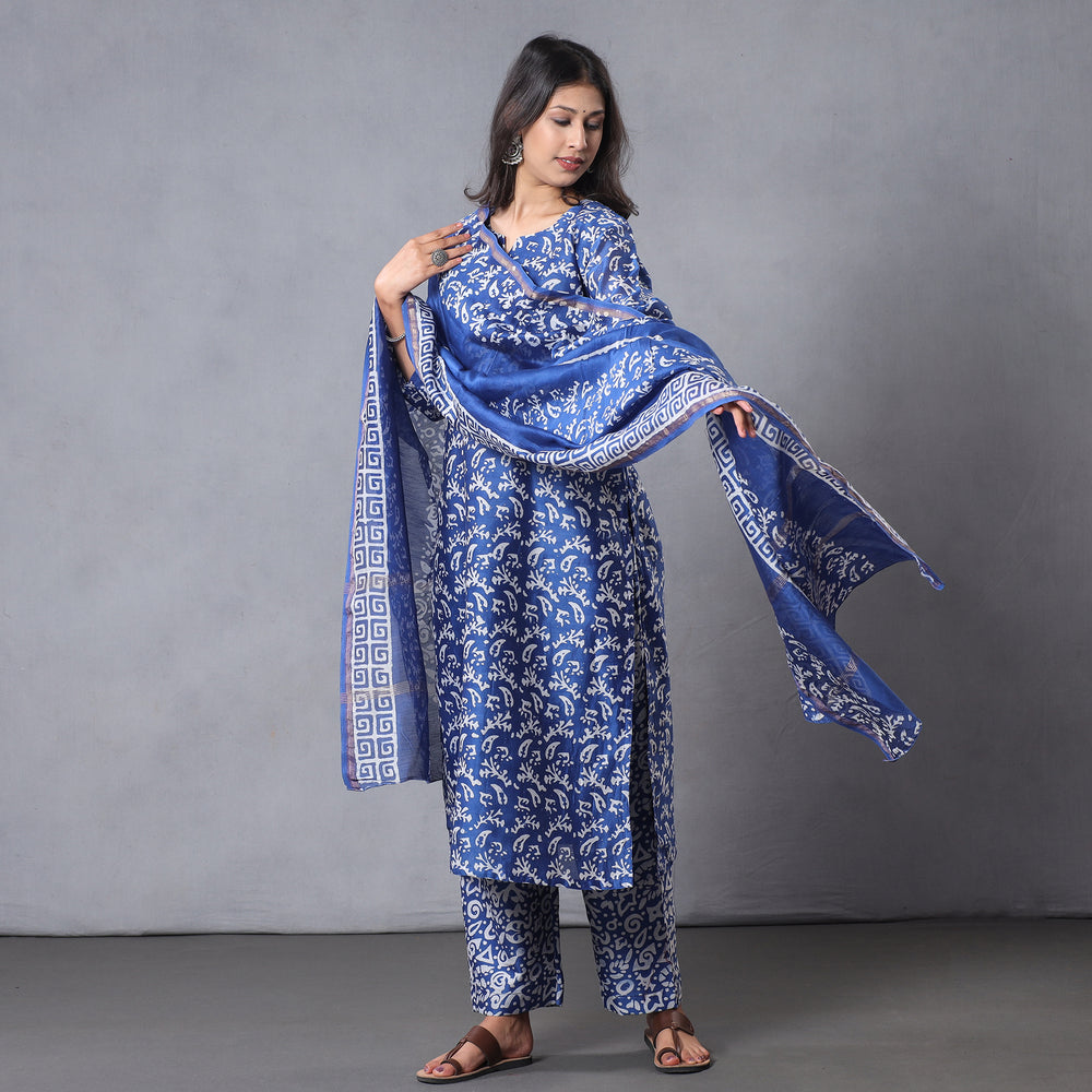 Batik Kurta with Palazzo & Dupatta Set