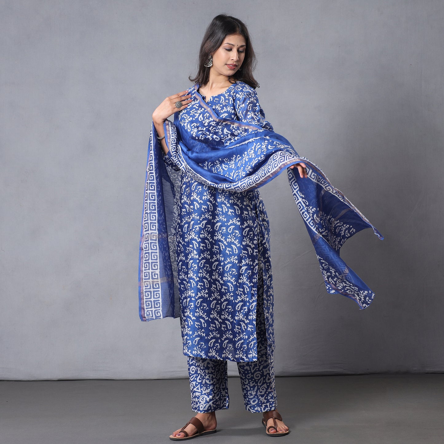 Batik Kurta with Palazzo & Dupatta Set