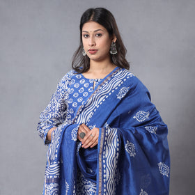 Blue - Hand Batik Printing Chanderi Silk Kurta Suit Sets