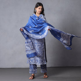 Blue - Hand Batik Printing Chanderi Silk Kurta Suit Sets