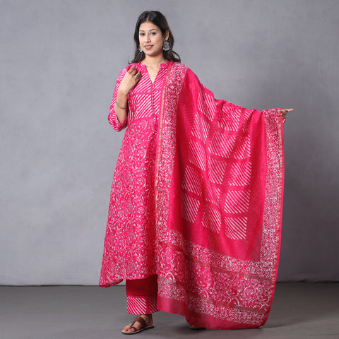 Batik Kurta with Palazzo & Dupatta Set
