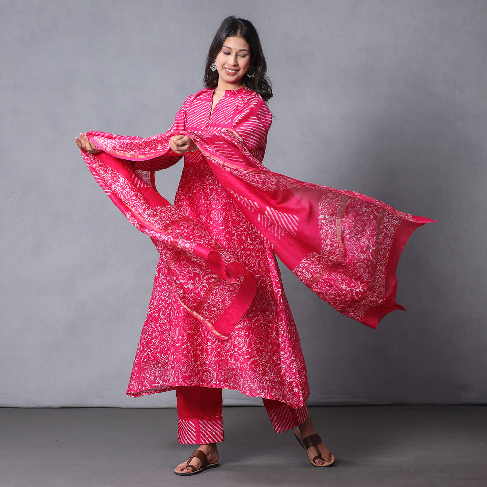 Batik Kurta with Palazzo & Dupatta Set
