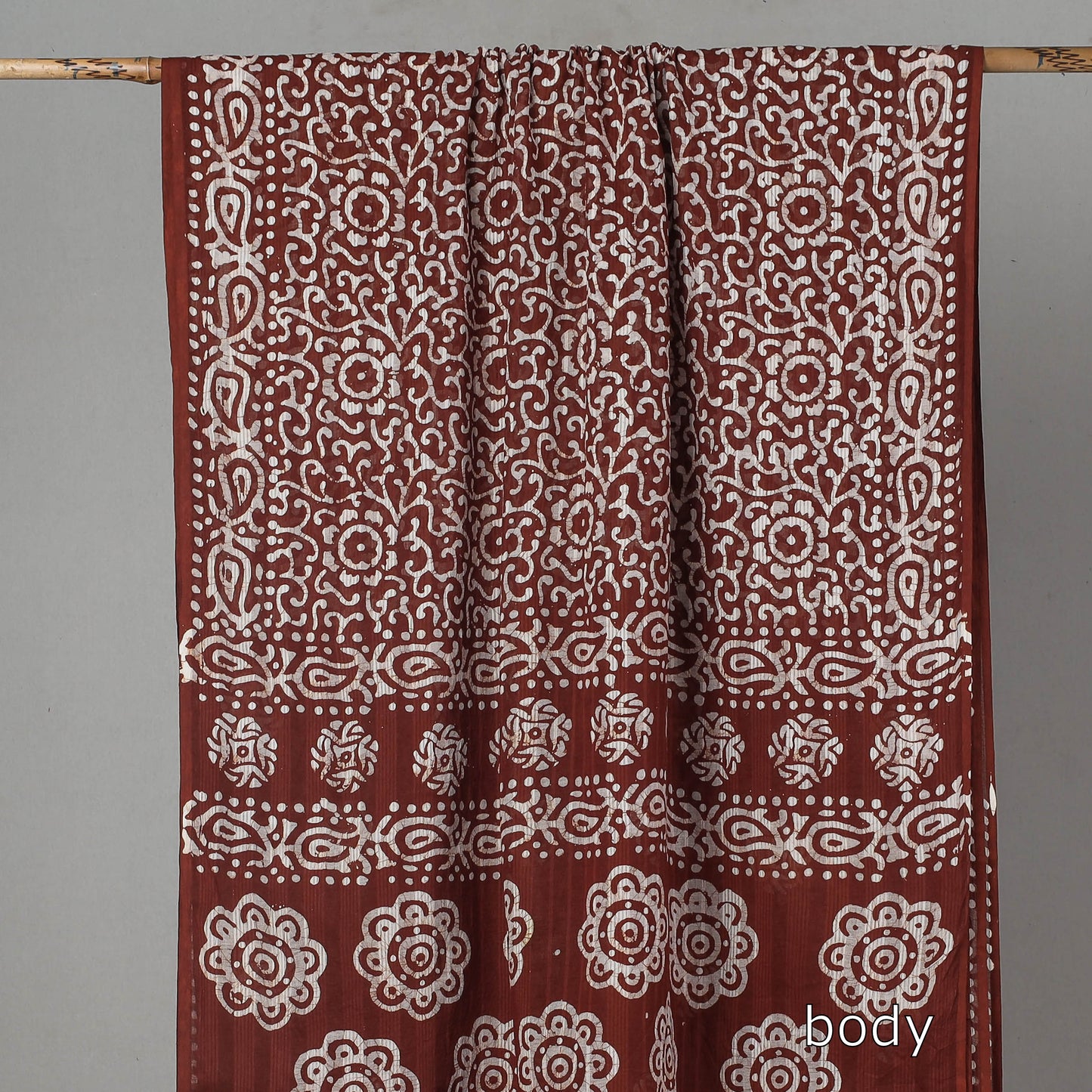 Brown - Hand Batik Printed Cotton Saree with Blouse Piece 04