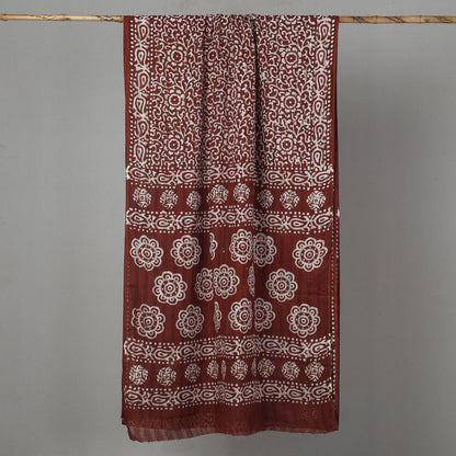 Brown - Hand Batik Printed Cotton Saree with Blouse Piece 04