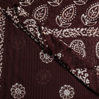 Brown - Hand Batik Printed Cotton Saree with Blouse Piece 09