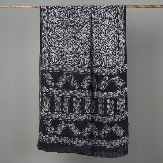 Black - Hand Batik Printed Cotton Saree with Blouse Piece 05