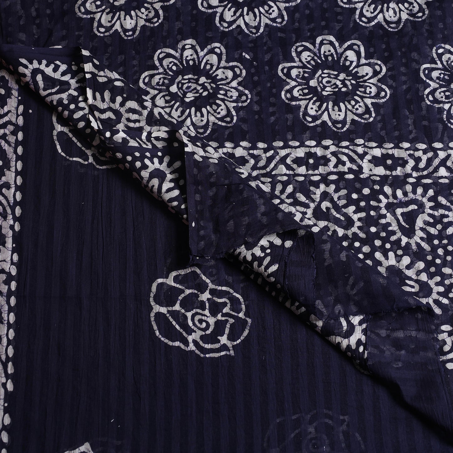 Blue - Hand Batik Printed Cotton Saree with Blouse Piece 03
