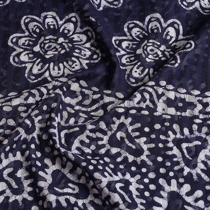 Blue - Hand Batik Printed Cotton Saree with Blouse Piece 03