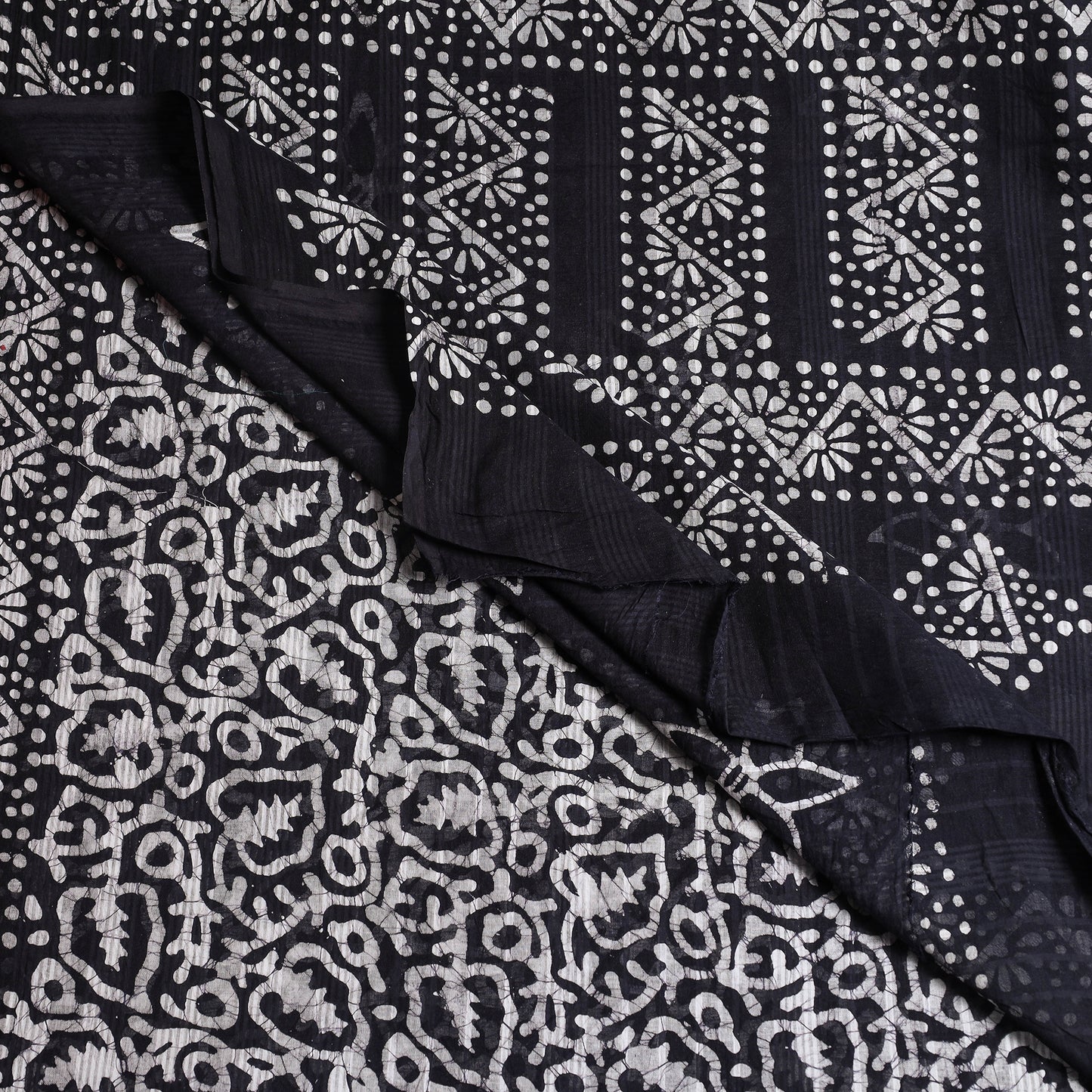Black - Hand Batik Printed Cotton Saree with Blouse Piece 64