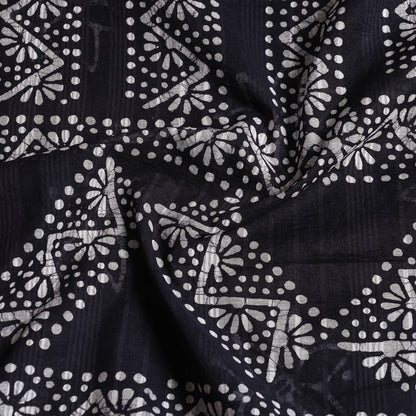 Black - Hand Batik Printed Cotton Saree with Blouse Piece 05