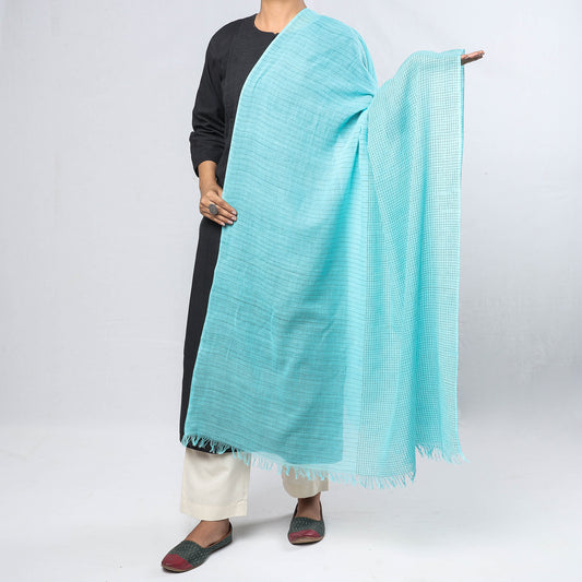 Blue - Phulia Bengal Handloom Cotton Dupatta with Tassels