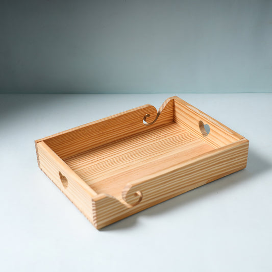 Hand Carved Natural Pine Wooden Tray (12 x 8 in)