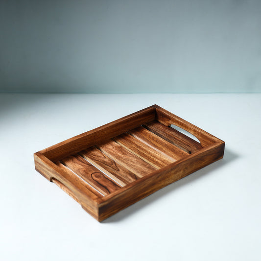 Hand Carved Natural Neem Wooden Tray (12 x 8 in)