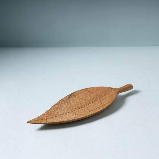 Leaf - Hand Carved Natural Neem Wooden Serving Tray (10 x 3 in)