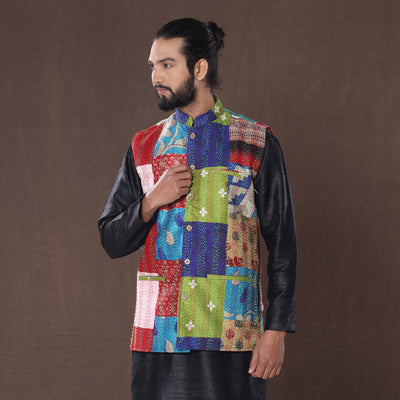 patchwork nehru jacket