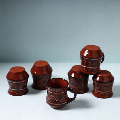 Khavda Pottery Terracotta Hand-painted Cups (Set of 6)