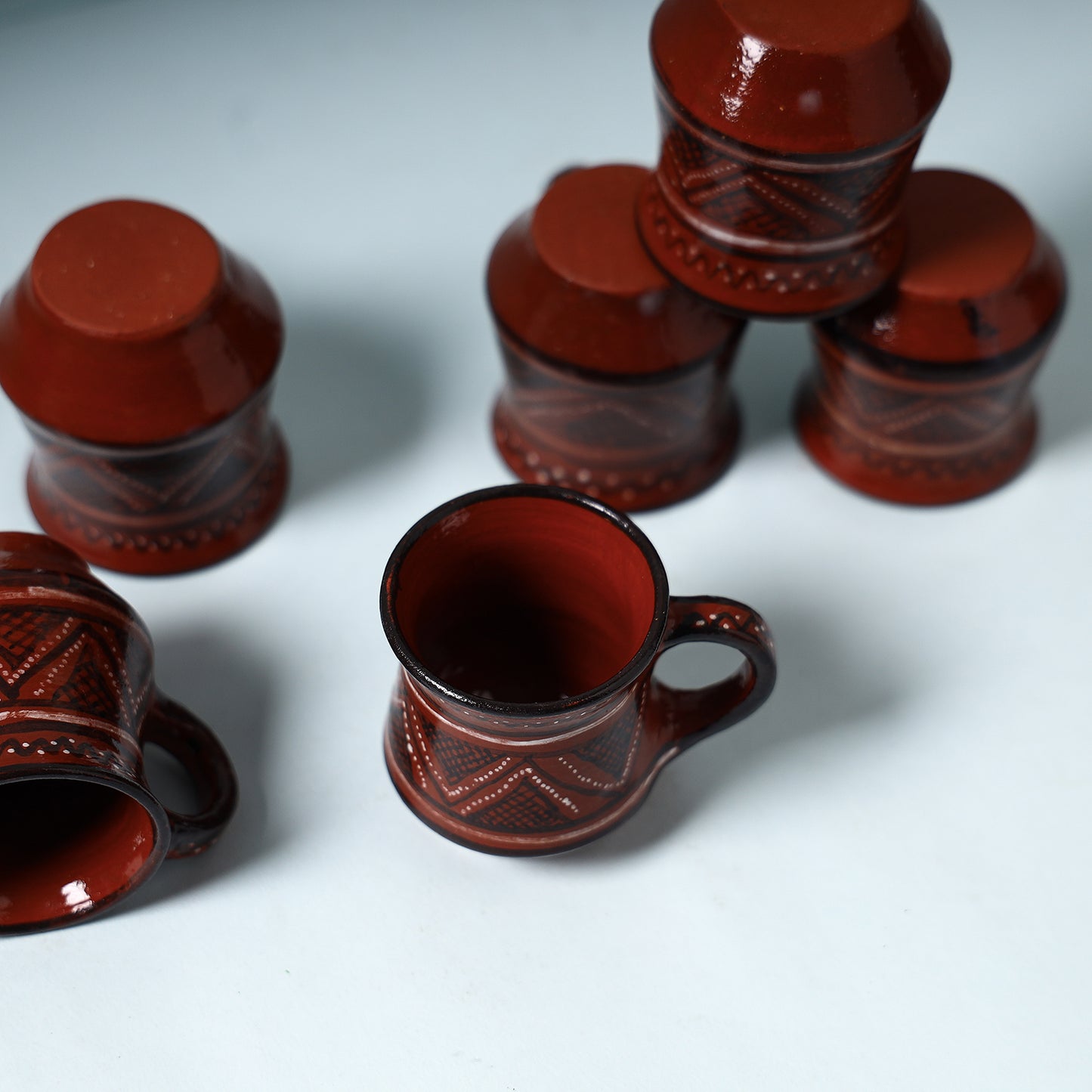 Khavda Pottery Terracotta Hand-painted Cups (Set of 6)