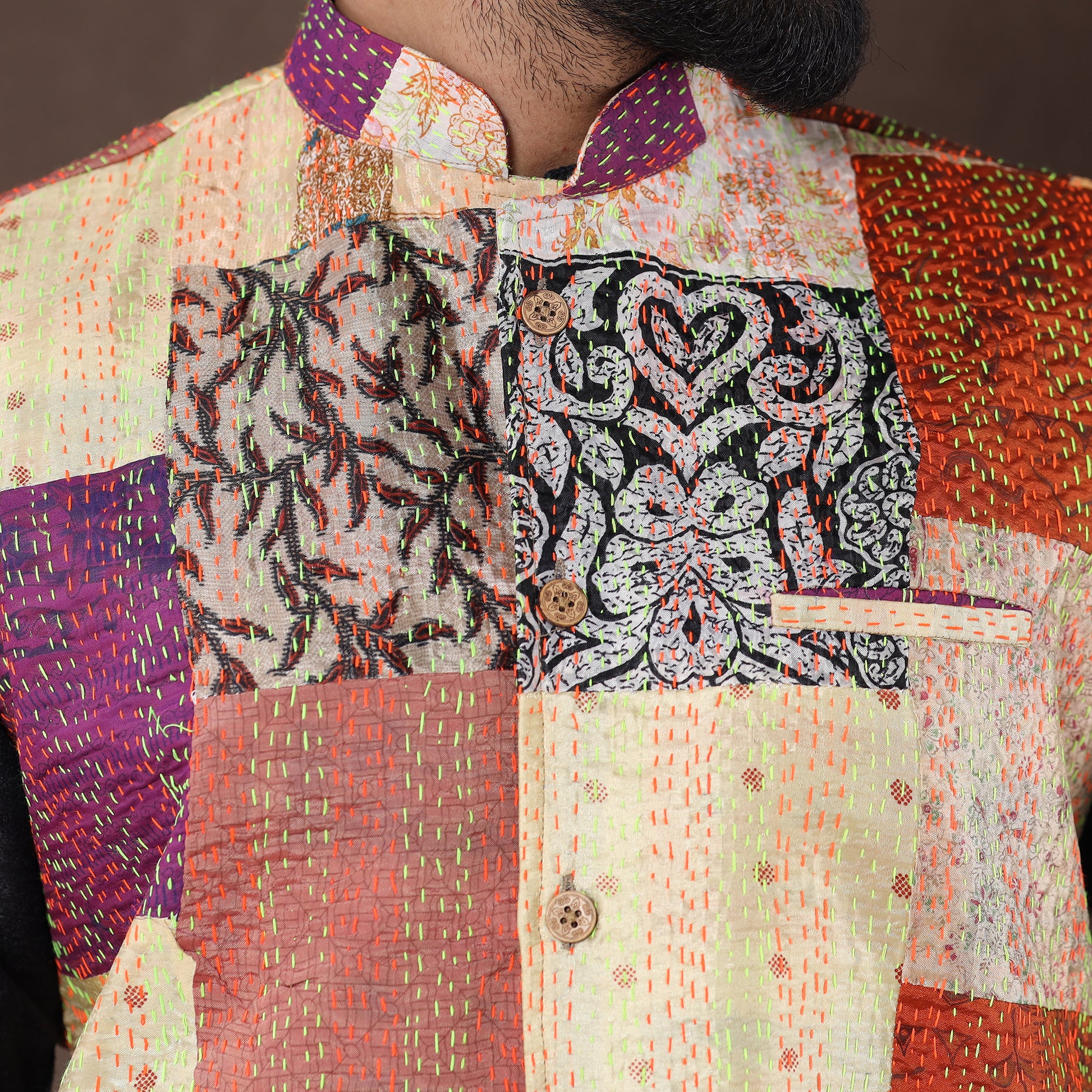 patchwork nehru jacket
