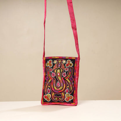 Pink - Kutch Ahir Embroidery Mashru Silk Sling Bag