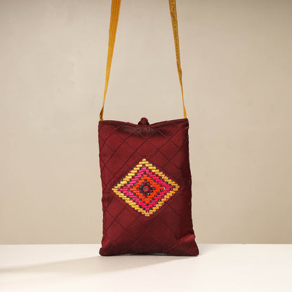 Brown - Kutch Katri Embroidery Silk Sling Bag