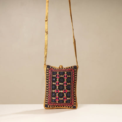 Kutch Neran Embroidery Mashru Silk Mobile Sling Bag