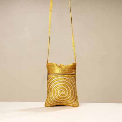Yellow - Kutch Ahir Embroidery Mashru Silk Sling Bag