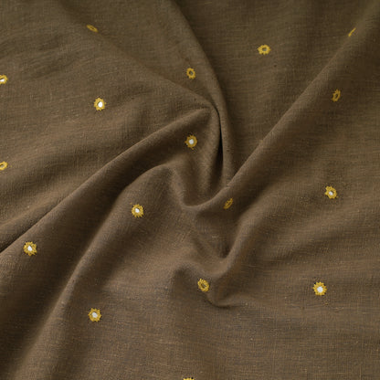 Brown - Organic Kala Cotton Handloom Mirror Work Fabric