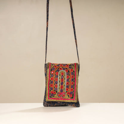 Multicolor - Kutch Ahir Embroidery Ajrakh Cotton Sling Bag