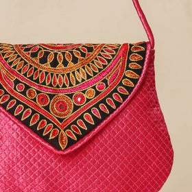 Pink Kutch Ahir Embroidery Mashru Silk Hand Bag