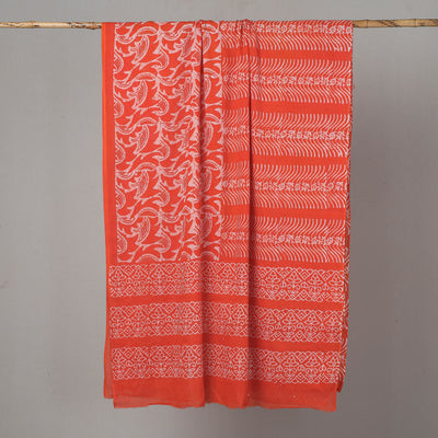 Orange - Hand Batik Printed Soft Cotton Saree with Blouse Piece