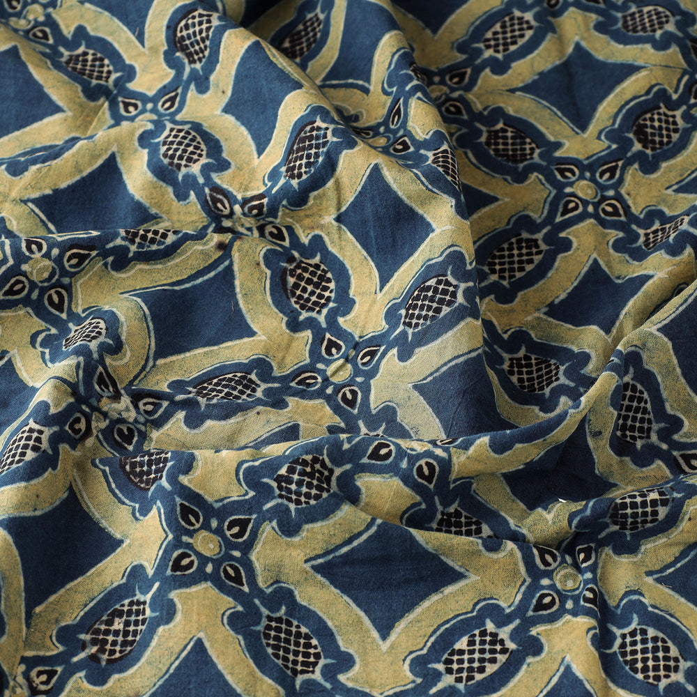 Intricate Blue Blocks Ajrakh Hand Block Printed Cotton Fabric