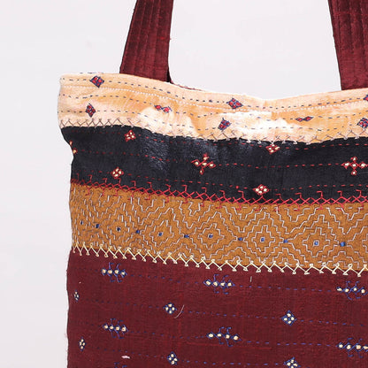 Maroon - Kutch Pakko Neran Khudisebha Hand Embroidery Silk Shoulder Bag