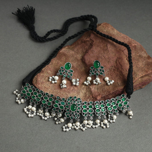 Antique Finish Oxidised White Metal Necklace Set