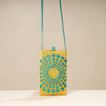 Kutch Tappo Embroidery Mashru Silk Mobile Sling Bag
