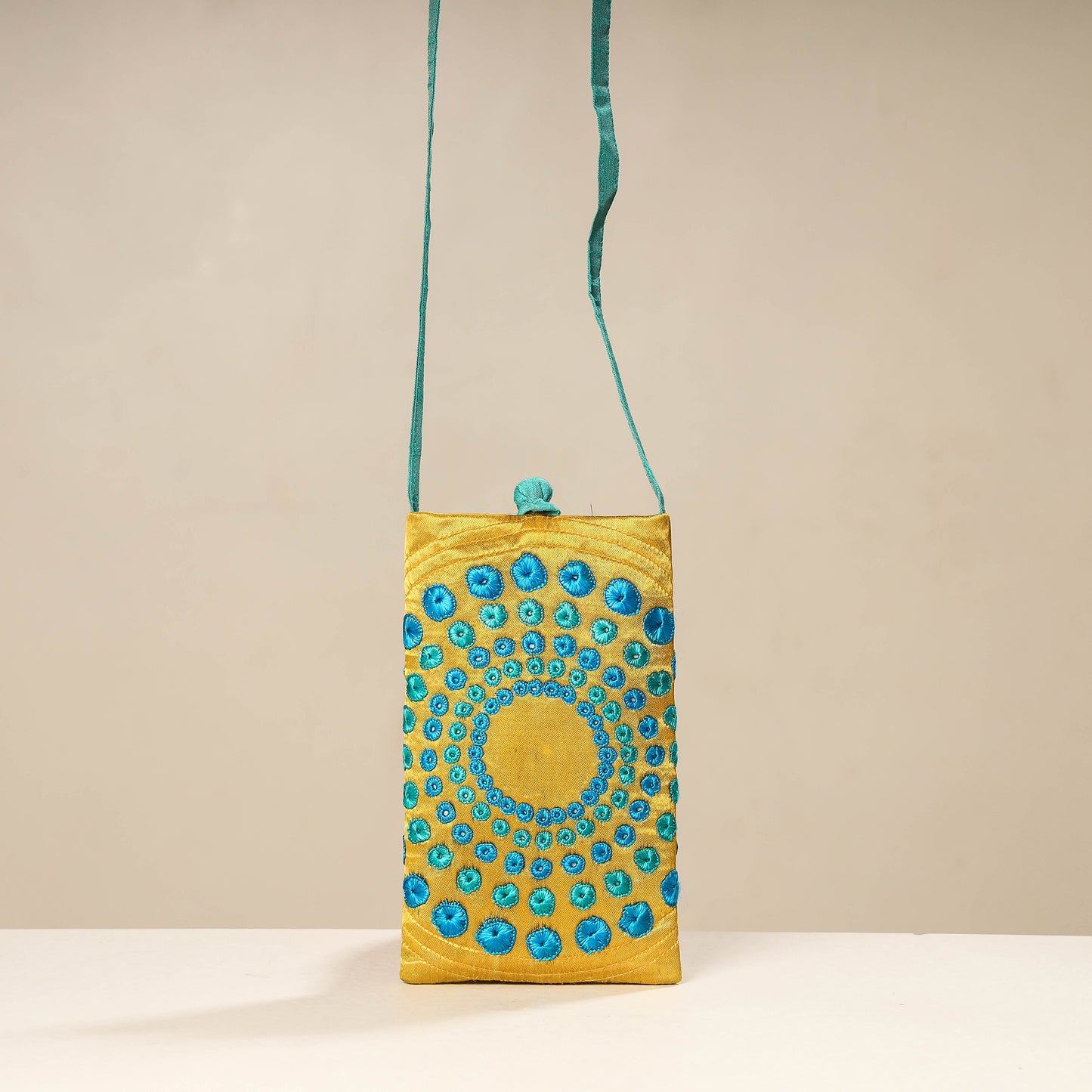 Kutch Tappo Embroidery Mashru Silk Mobile Sling Bag