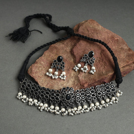 Antique Finish Oxidised White Metal Necklace Set