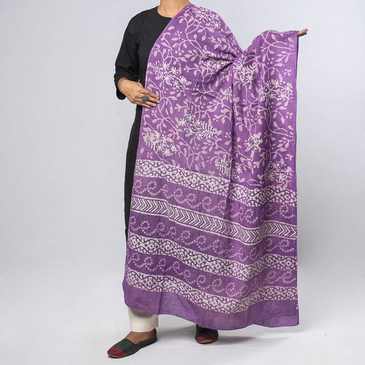 Purple - Bagru Dabu Hand Block Printing Mul Cotton Dupatta